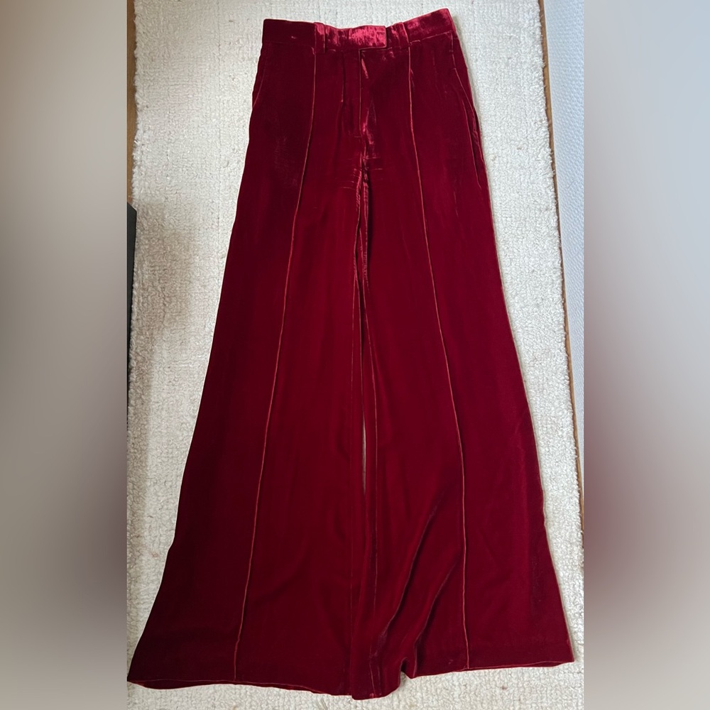 RACIL Red Ruby Velvet Women's Trousers FR38
